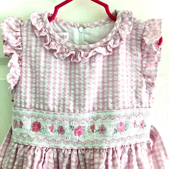 Pink & White Checkered dress w/ Smocking - Picture 3 of 9